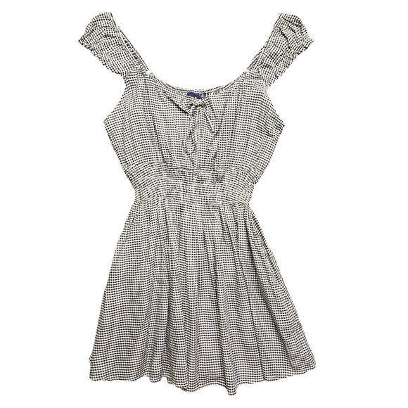 GAP Dresses & Skirts - Gap Gingham Cottagecore Country Mini Dress Womens L Tall Black Ruffle Sleeve